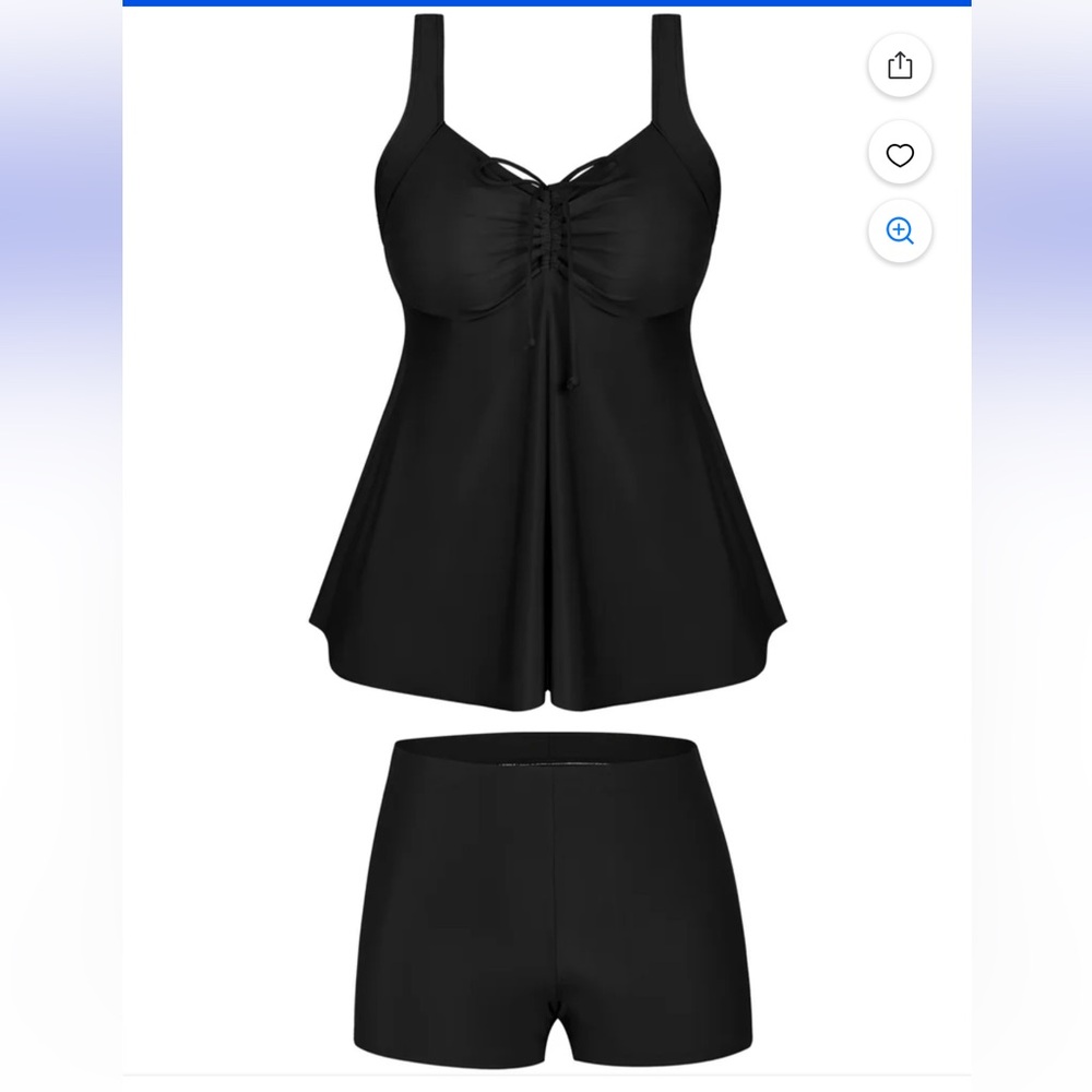 Plus Size 2 Piece Ruffle Bathing Suit Drawstring Tank with Boyshorts - Picture 6 of 9